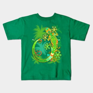 Gecko Lizard Colorful Tattoo Style Kids T-Shirt